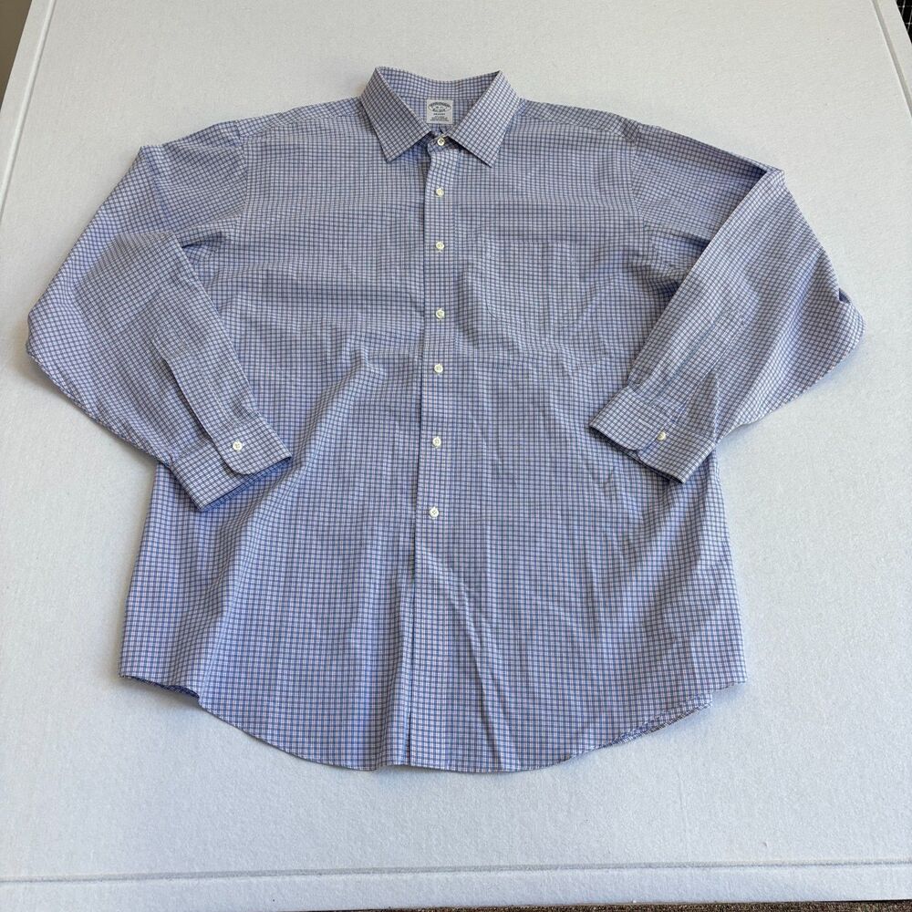 Brooks Brothers Button Down Shirt Mens 18/35 Blue Preppy Long Sleeve Check Plaid